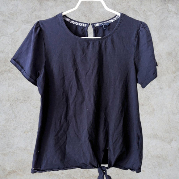 🌈NAUTICA | Navy Short Puff Sleeve Tie-Front Tee M - Picture 5 of 11